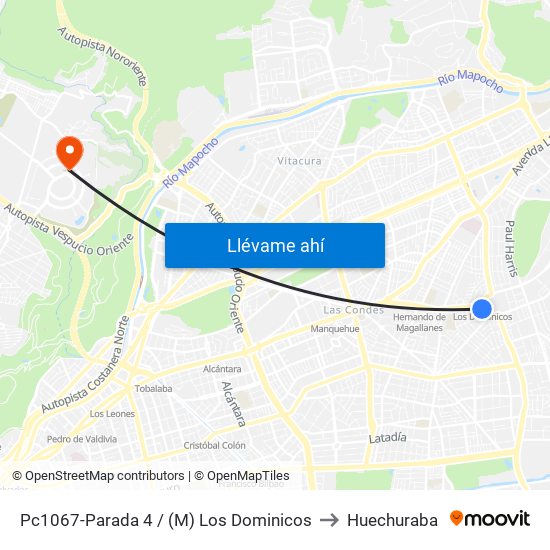Pc1067-Parada 4 / (M) Los Dominicos to Huechuraba map
