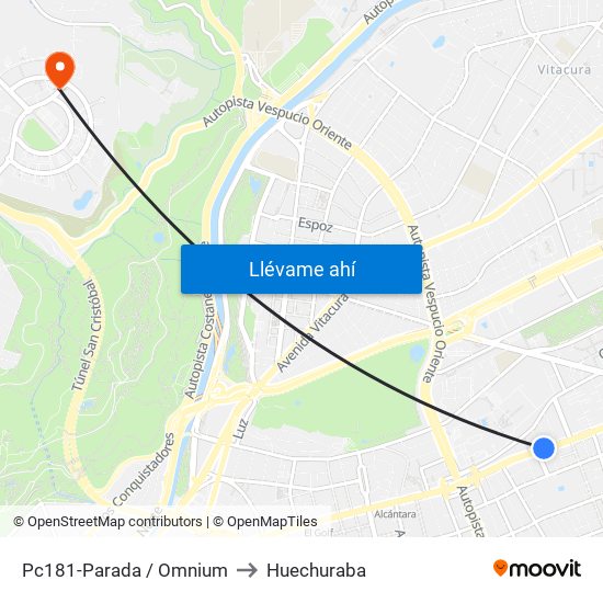 Pc181-Parada / Omnium to Huechuraba map