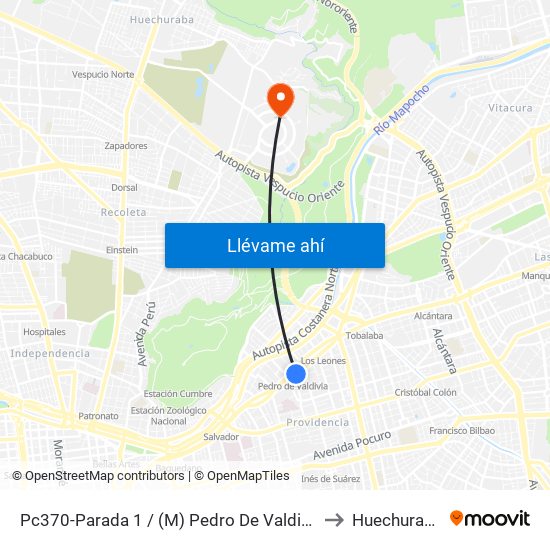Pc370-Parada 1 / (M) Pedro De Valdivia to Huechuraba map