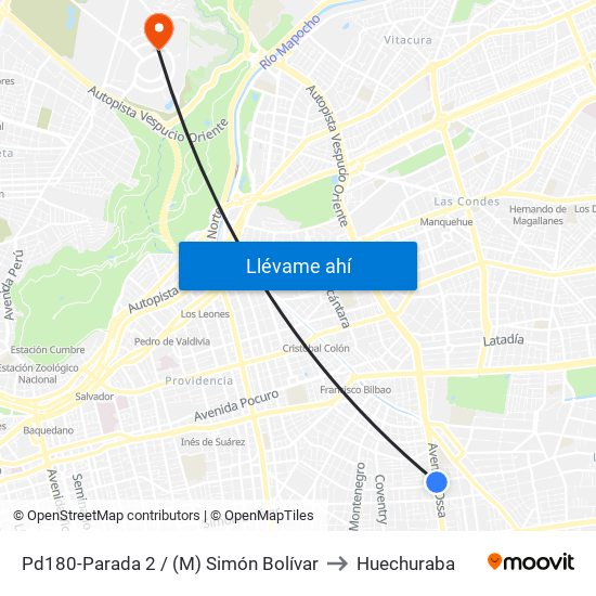 Pd180-Parada 2 / (M) Simón Bolívar to Huechuraba map