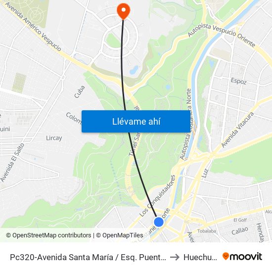 Pc320-Avenida Santa María / Esq. Puente Los Leones to Huechuraba map