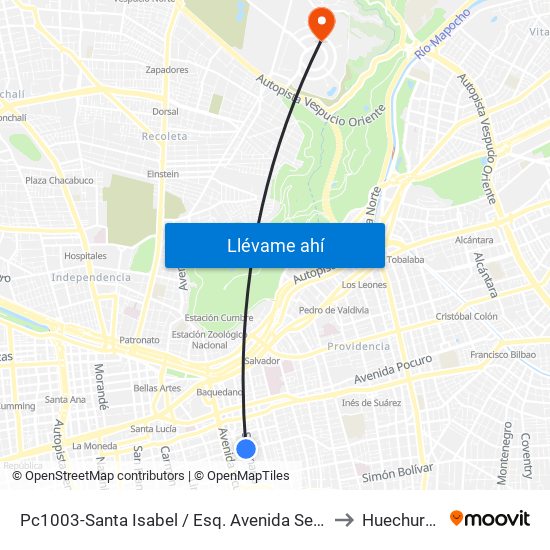 Pc1003-Santa Isabel / Esq. Avenida Seminario to Huechuraba map
