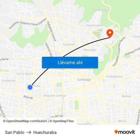 San Pablo to Huechuraba map