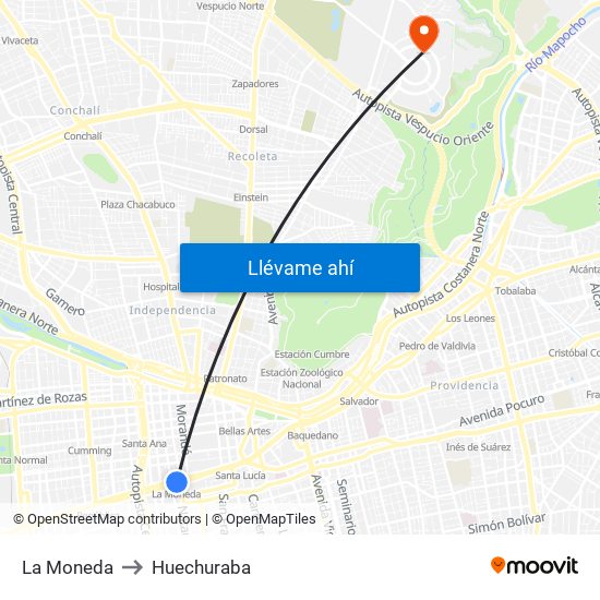 La Moneda to Huechuraba map
