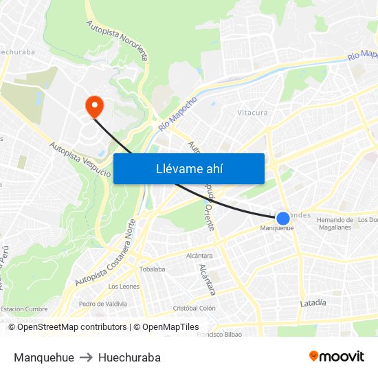 Manquehue to Huechuraba map