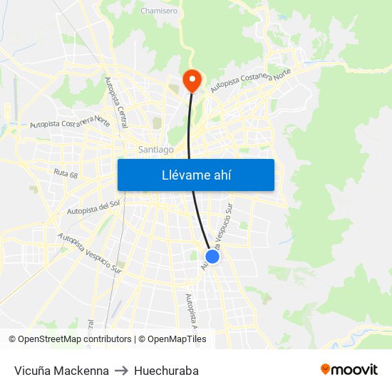 Vicuña Mackenna to Huechuraba map