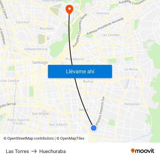 Las Torres to Huechuraba map