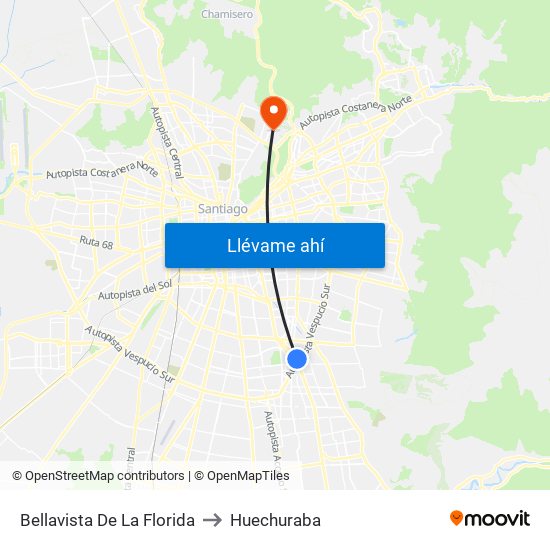 Bellavista De La Florida to Huechuraba map