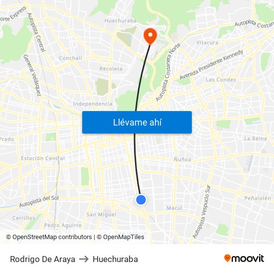 Rodrigo De Araya to Huechuraba map