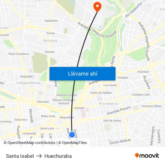 Santa Isabel to Huechuraba map