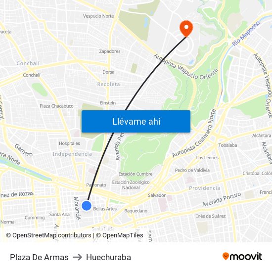 Plaza De Armas to Huechuraba map
