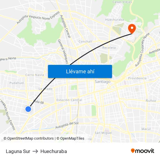 Laguna Sur to Huechuraba map