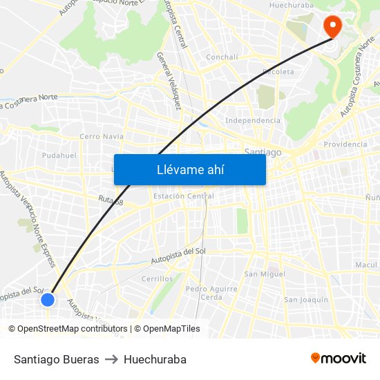 Santiago Bueras to Huechuraba map