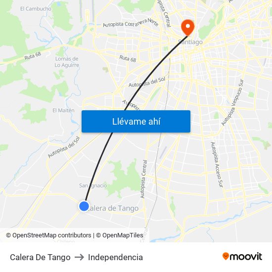 Calera De Tango to Independencia map