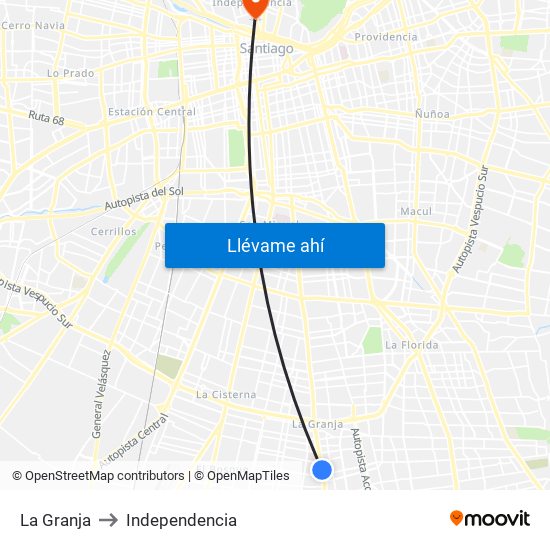 La Granja to Independencia map