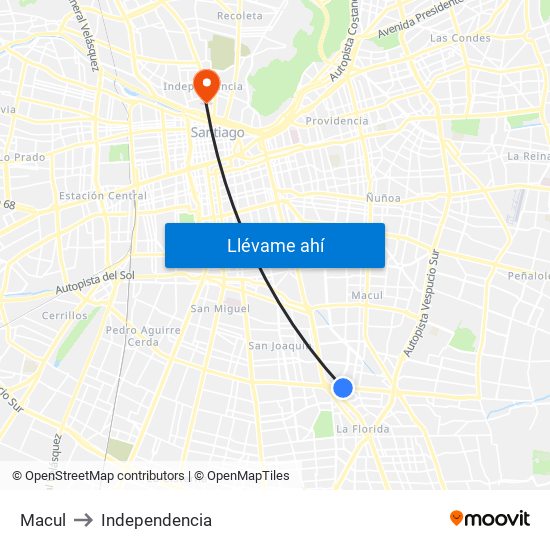 Macul to Independencia map