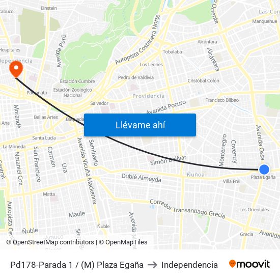 Pd178-Parada 1 / (M) Plaza Egaña to Independencia map