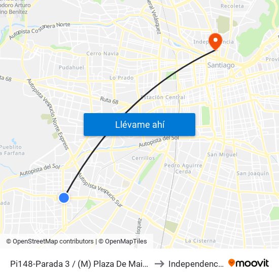 Pi148-Parada 3 / (M) Plaza De Maipú to Independencia map