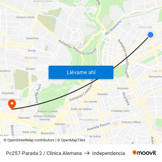 Pc257-Parada 2 / Clínica Alemana to Independencia map