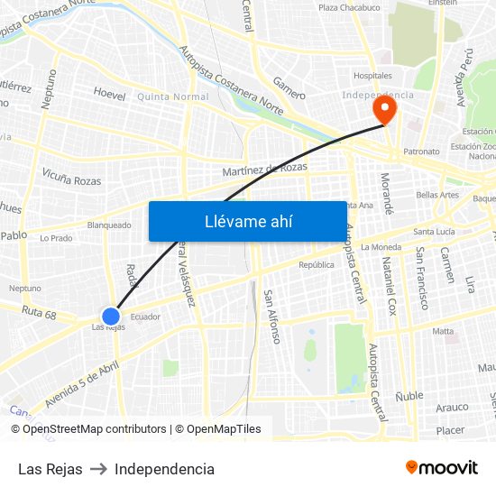 Las Rejas to Independencia map