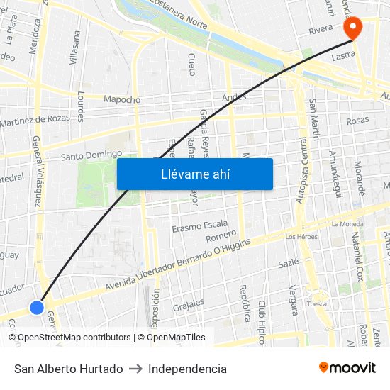 San Alberto Hurtado to Independencia map