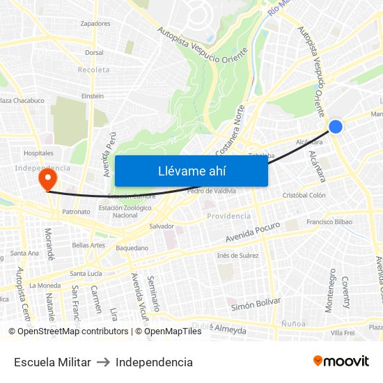Escuela Militar to Independencia map