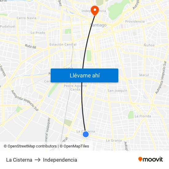La Cisterna to Independencia map