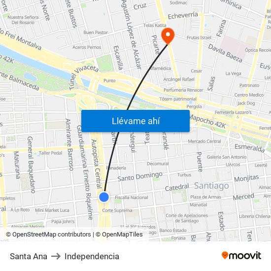 Santa Ana to Independencia map