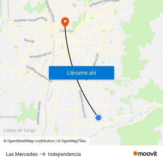 Las Mercedes to Independencia map