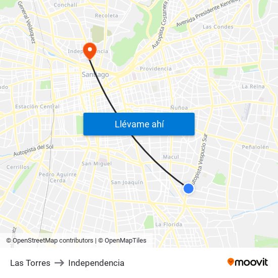 Las Torres to Independencia map