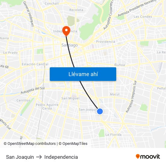 San Joaquín to Independencia map