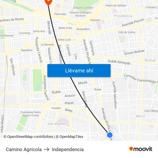 Camino Agrícola to Independencia map
