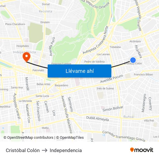 Cristóbal Colón to Independencia map