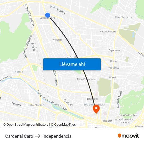 Cardenal Caro to Independencia map