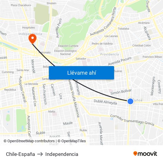 Chile-España to Independencia map