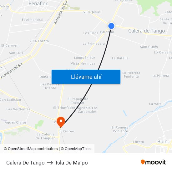 Calera De Tango to Isla De Maipo map