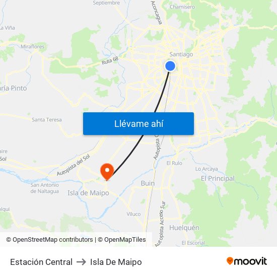 Estación Central to Isla De Maipo map