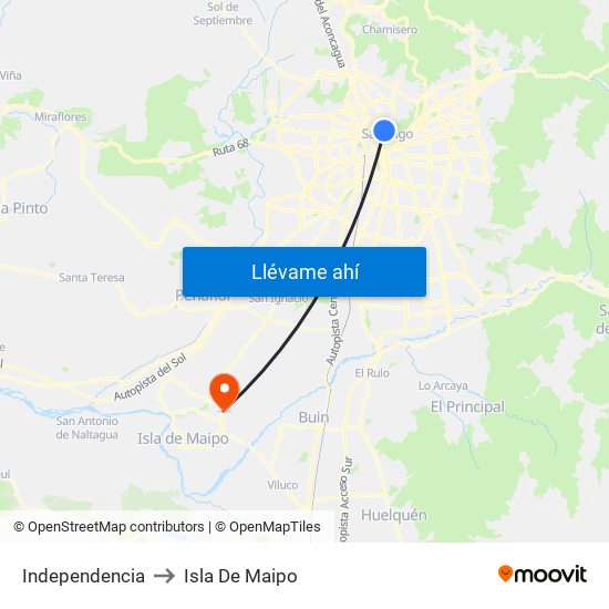 Independencia to Isla De Maipo map