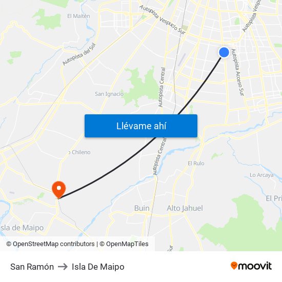 San Ramón to Isla De Maipo map
