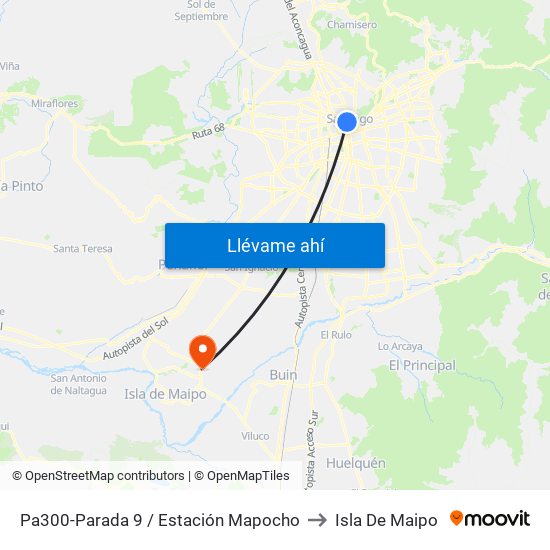 Pa300-Parada 9 / Estación Mapocho to Isla De Maipo map