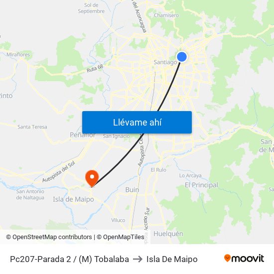 Pc207-Parada 2 / (M) Tobalaba to Isla De Maipo map