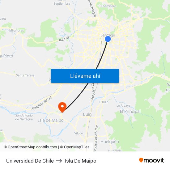 Universidad De Chile to Isla De Maipo map