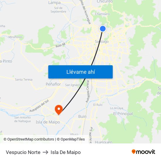 Vespucio Norte to Isla De Maipo map