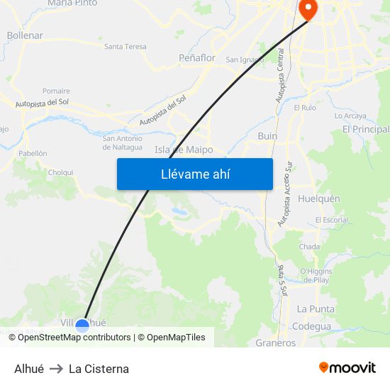 Alhué to La Cisterna map