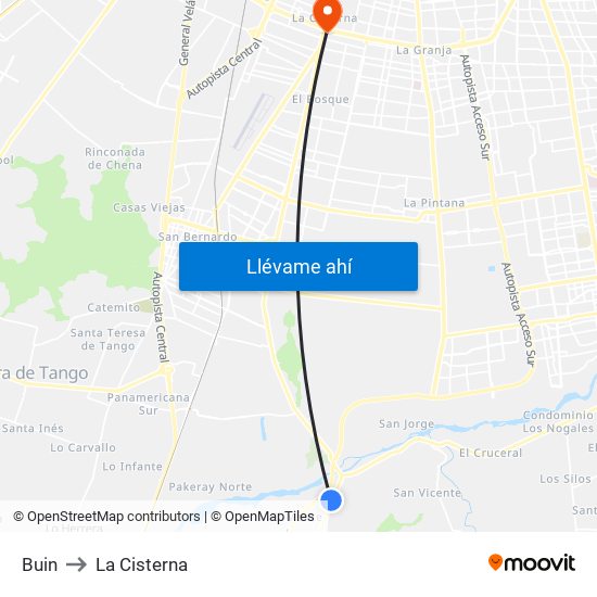 Buin to La Cisterna map