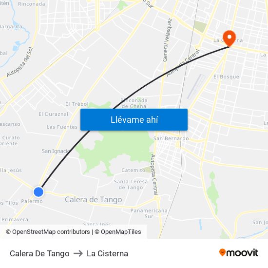Calera De Tango to La Cisterna map