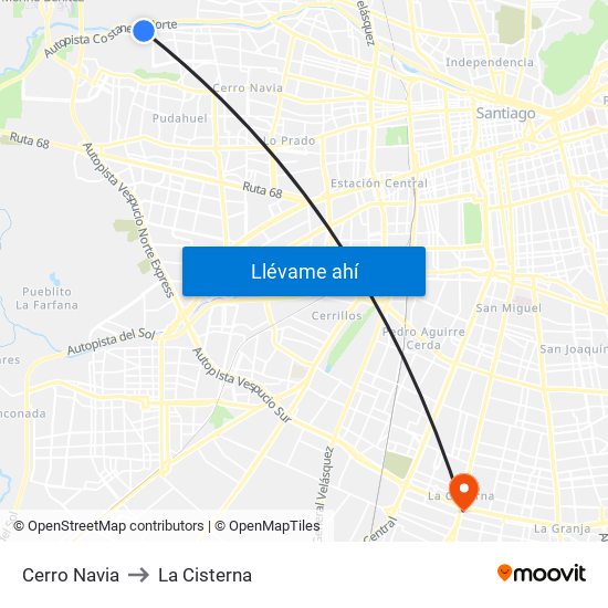 Cerro Navia to La Cisterna map