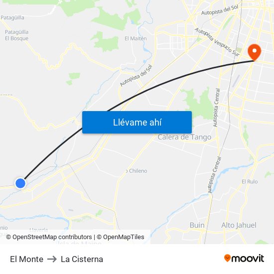 El Monte to La Cisterna map