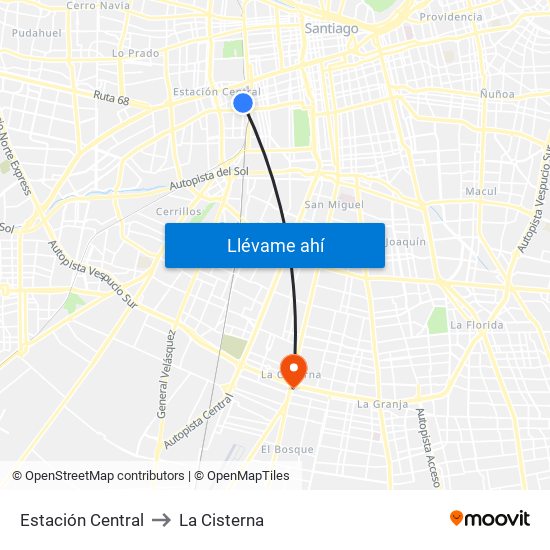 Estación Central to La Cisterna map