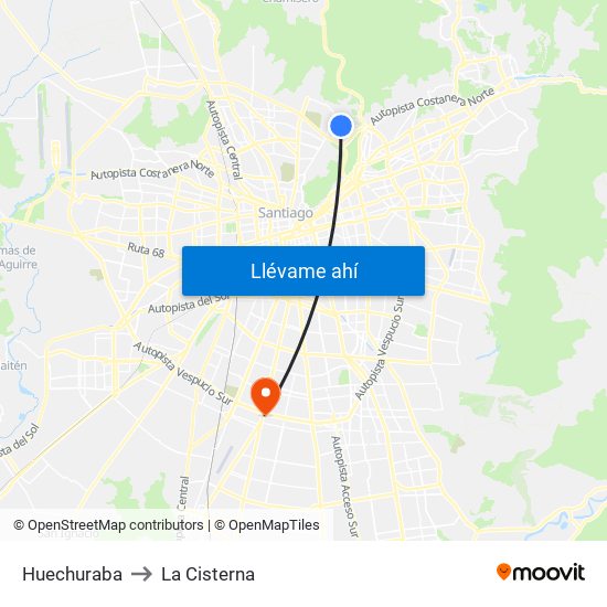 Huechuraba to La Cisterna map